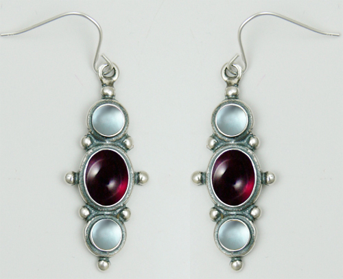 Sterling Silver Drop Dangle Earrings With Garnet And Blue Topaz